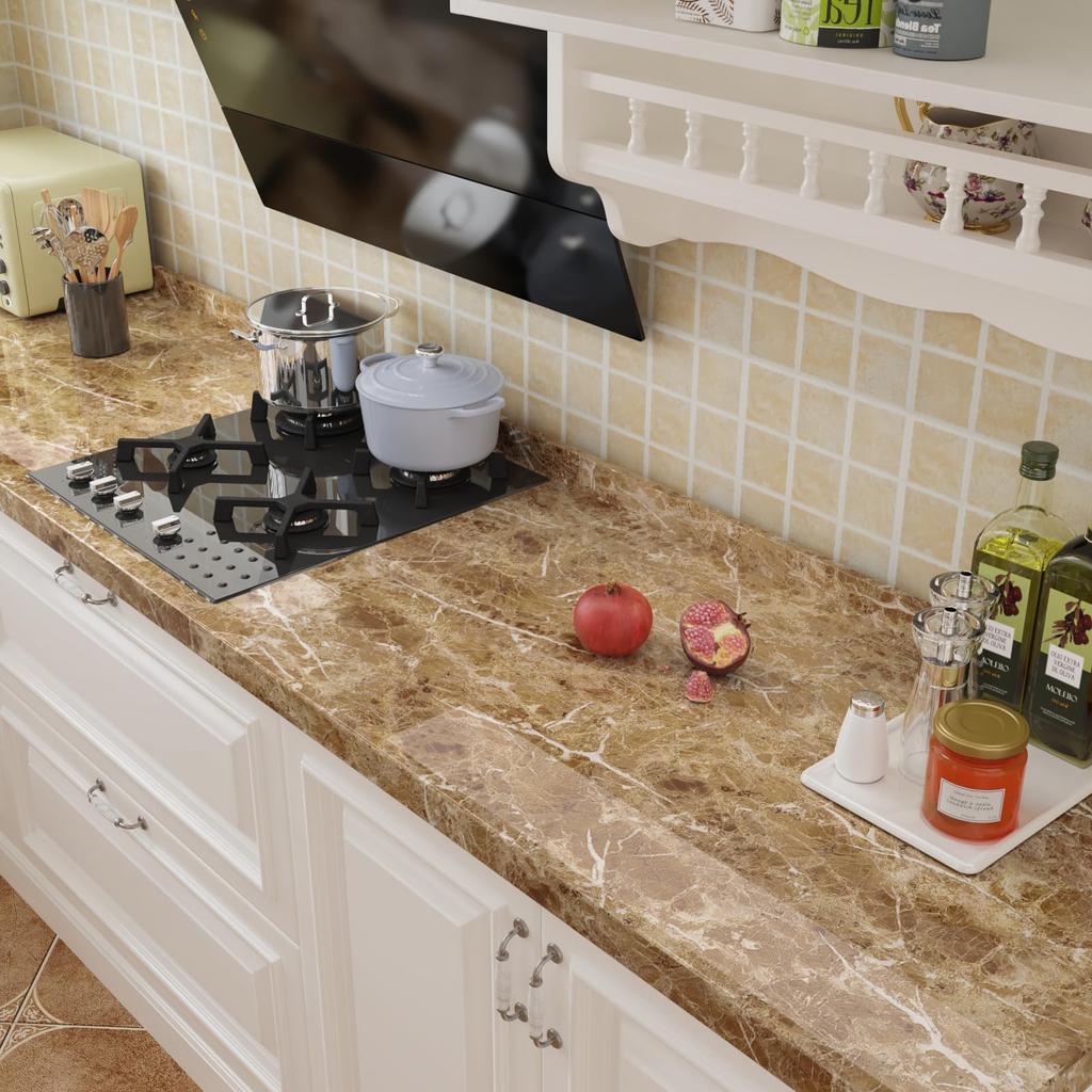 CRE8TIVE Marble-Look Wallpaper Sticker, Wall Sticker, Remake Sheet, Wall Sticker, Masking Tape, Brown, Glossy, Waterproof, Stain-Resistant, Heat-Resis