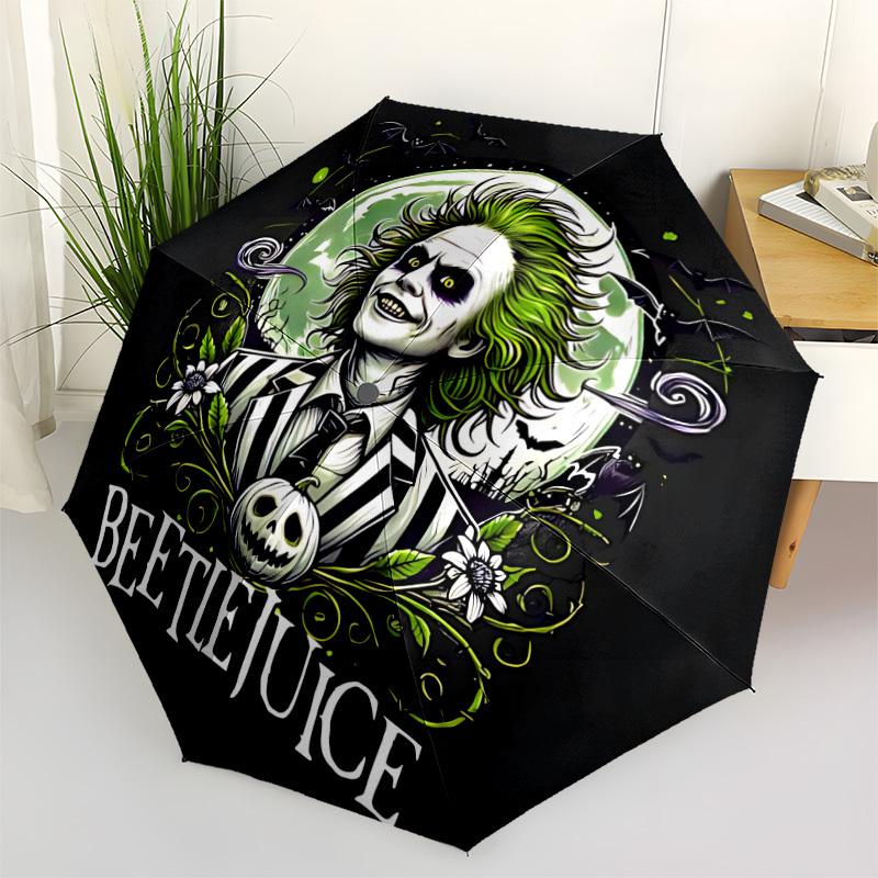 1pc Beetlejuice Automatic Folding Umbrella - Sturdy 8-Rib Polyester Canopy,Sun-Defying Travel Companion yy251023136