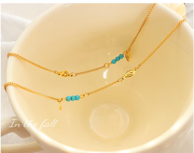 Trendy Turquoise Wings Anklet In Gold-Plated Titanium Steel (S097)
