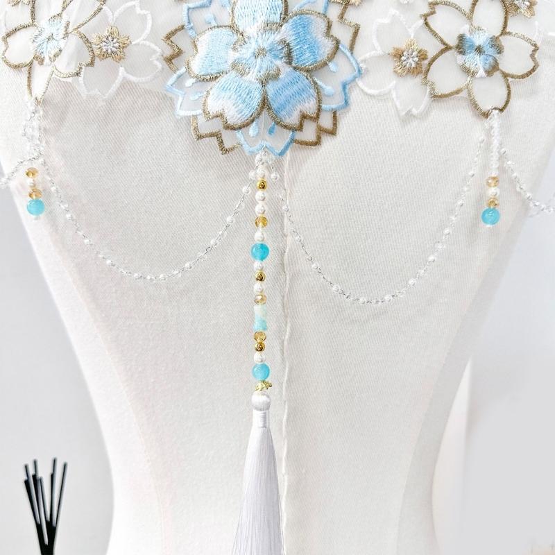 Chinese Ancient Shawl Collar Traditional Costume Embroidery Flower Collar for Horse Face Skirt Cultural Event Neckpiece