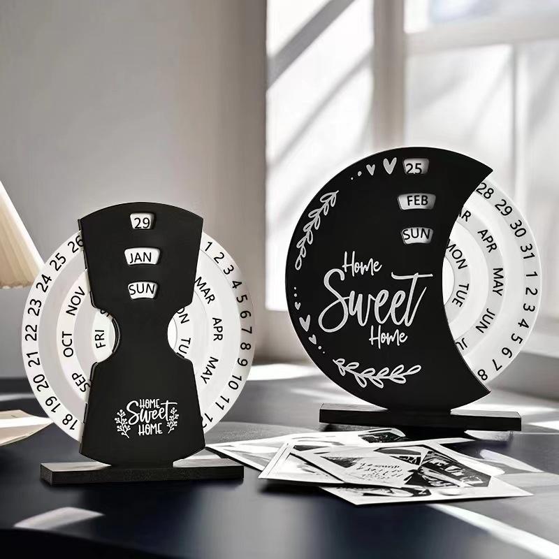 Perpetual Calendar, Wooden Disc Perpetual Desk Calendar, Wooden Disc Calendar, Manual Rotating Wooden Block Calendar For Home