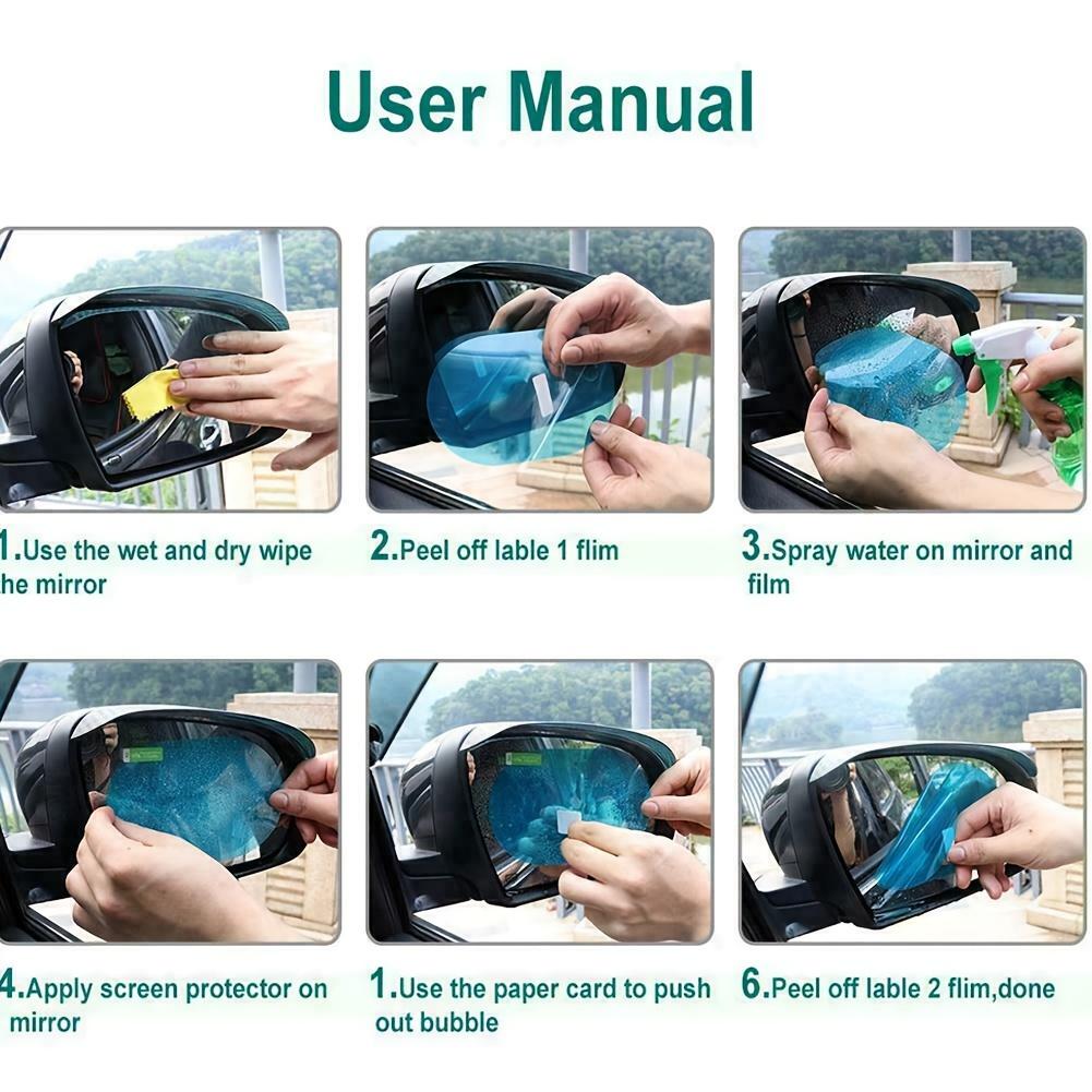 4pcs Car Rearview Mirror Film, Anti-Rain Fog Waterproof PET Clear Film