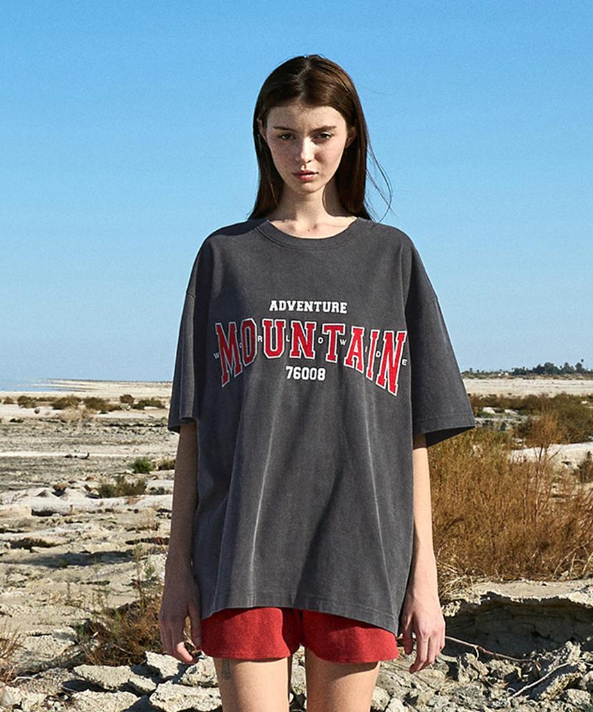 Peullukeu World Mountain Embroidered Logo Pigment Short Sleeve T-Shirt Dark Gray Fst741