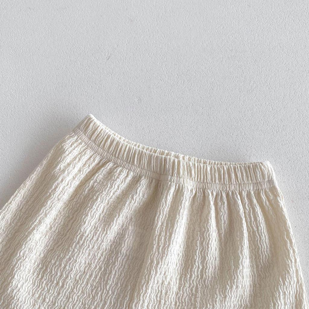 Kids 2024 Summer Korean-Style Soft Cotton Pleated Vest and Shorts Set for Boys and Girls