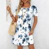 Women's Fashion Graceful Beautiful  Maple Leaves and Flowers Colorful Flowers and Small Grass Print Summer Spring Short Sleeve O-Neck Casual Dresses