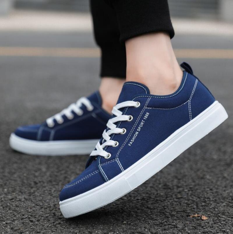 2025 New Blue Men's Casual Canvas Shoes Lace-Up Flat Luxury Design Anti-Slip Sneakers Couple Board Shoes Plus Size 45/46