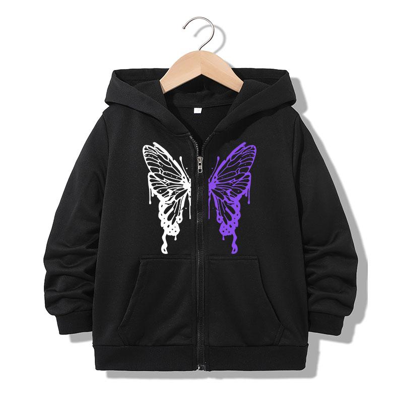 Hoodie Zipper Hoodie Funny Casual Butterfly Heart Letter Hoodies Jackets Boys Girls Y2k Zip Up Sweatshirt Fashion