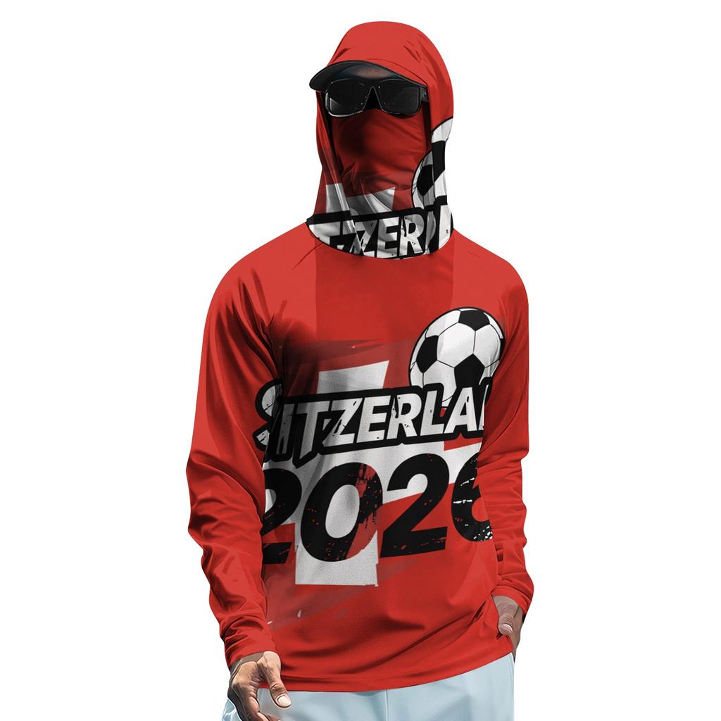 Men's Long Sleeve Sun Protection Hoodie Lightweight Breathable Soccer Sportswear with Hood and Face Cover UV Protection for Outdoor Activities