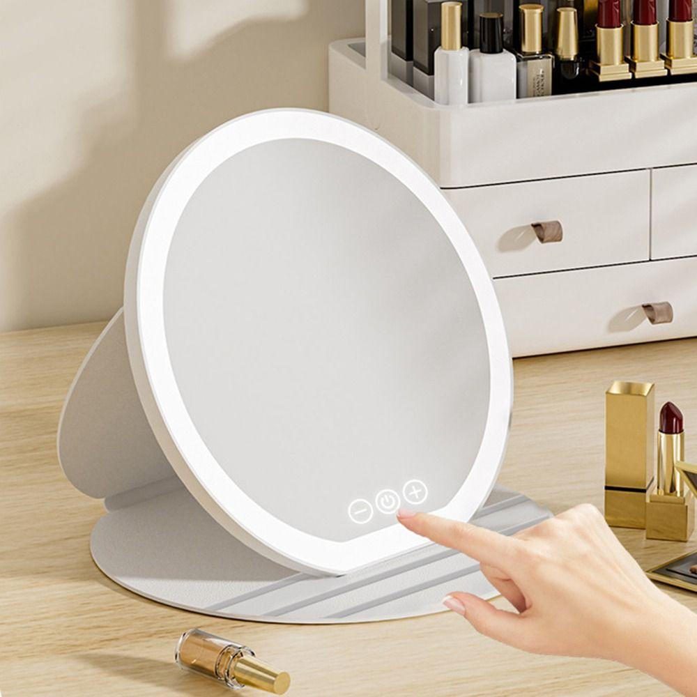 3 Color LED LED Makeup Mirror Round Mirror Foldable Cosmetic Mirrors  Dormitory Use