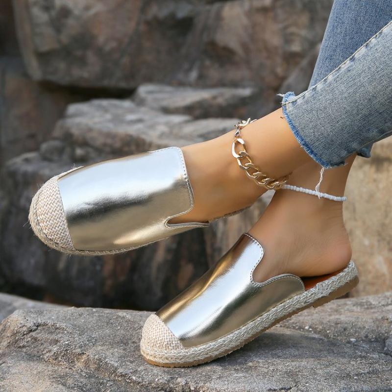 2024 Hard Bottom Slippers For Women Women'S Summer Fashion Baotou Leather Cloth Slippers Outdoor Womens Slides Slippers Zapatos