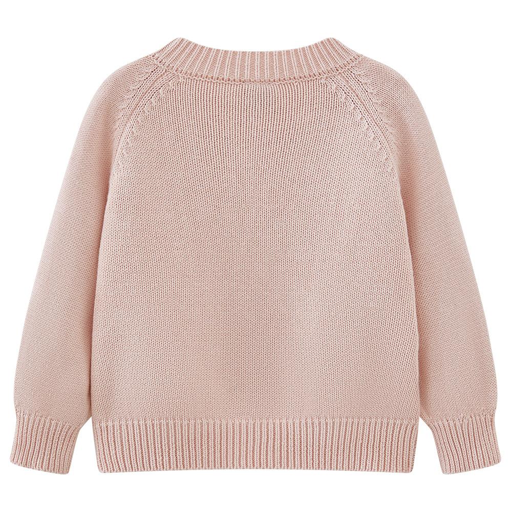 Jarní a podzimní pletený kardigan pro kojence a děti s kulatým výstřihem a houbovou výšivkou, univerzální dívčí bunda z čisté bavlny