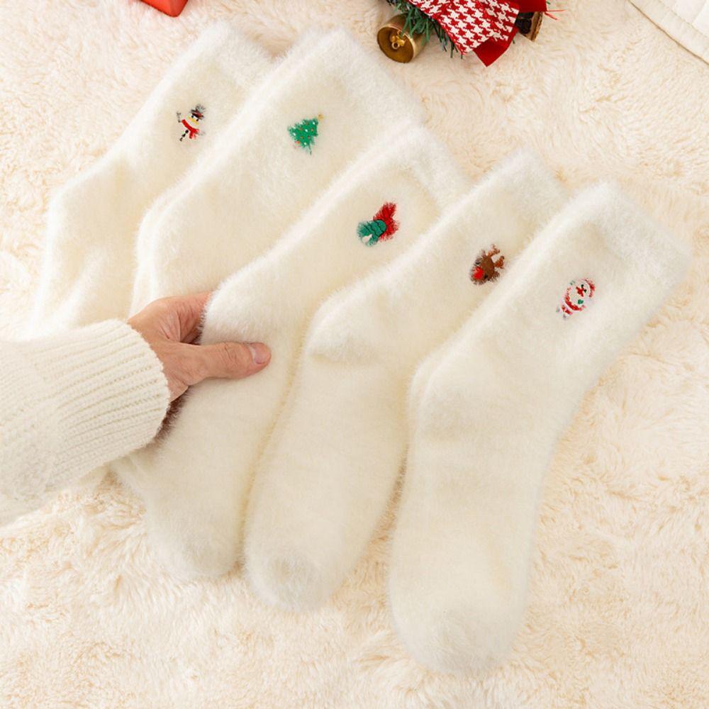 Winter Warm Christmas Pattern Socks Mink Velvet Xmas Tree Snowman Elk Socks