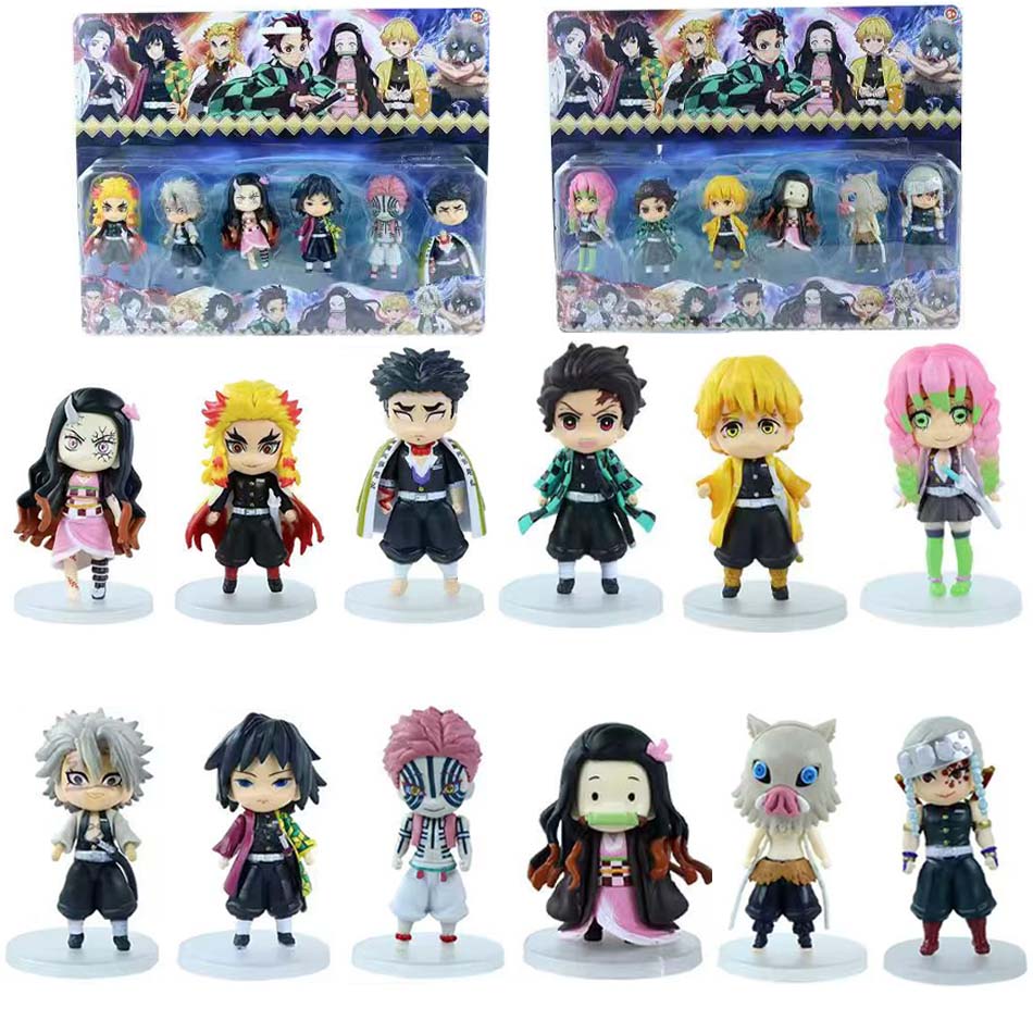 Anime 9cm Demon Slayer Figure Nezuko Tanjirou Zenitsu Inosuke Kyoujurou Giyuu Kawaii Qposket PVC Model Toys children Gift