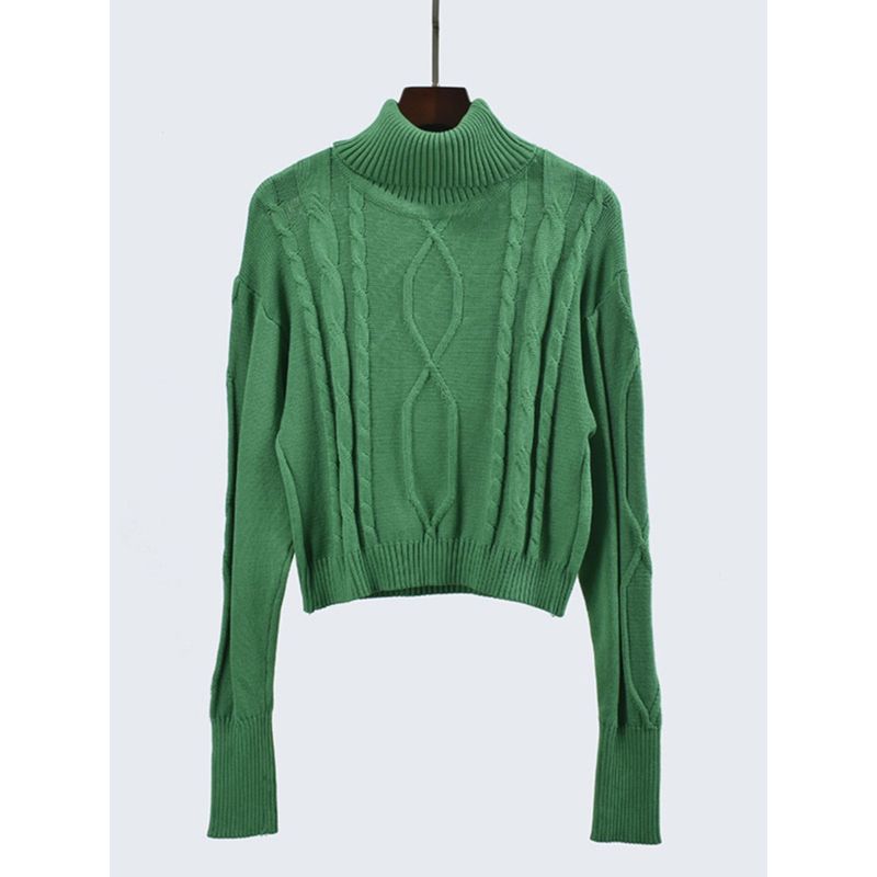 Autumn and Winter Turtleneck Short Long Sleeve Solid Knit Sweater Twist Pullover Top High Waist Bottoming Women Clothes