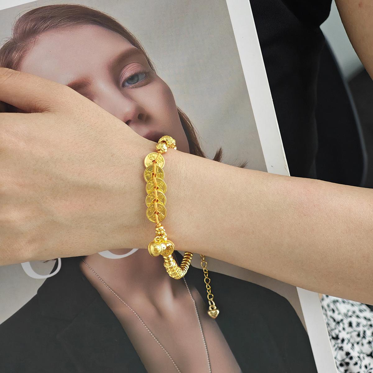 Браслет-Тыква с Пятью Императорскими Монетами, Серебро, Национальный Стиль, Ретро, Легкая Роскошь, Высококачественный Браслет, Нишевые Изысканные Украшения