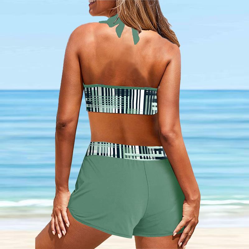 Damski strój kąpielowy bikini typu tankini z falbanką i wiązaniem na szyi