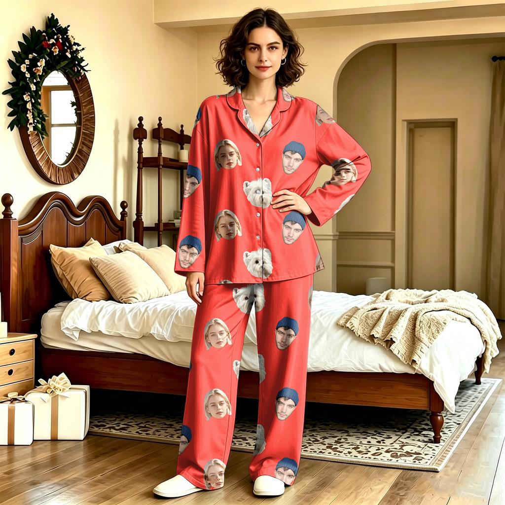 Unisex Casual Long Sleeve Long Pants Pajama Set for Home Lounging