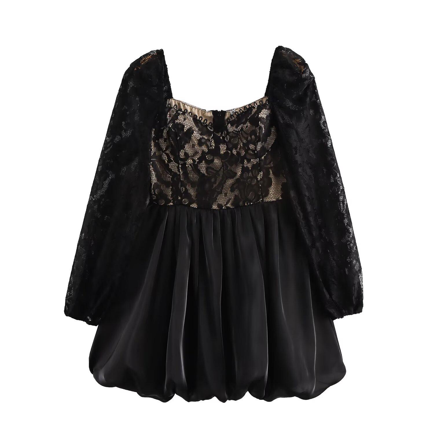 

Весна 2025 Женское платье в европейском и американском стиле с кружевной отделкой M чёрный