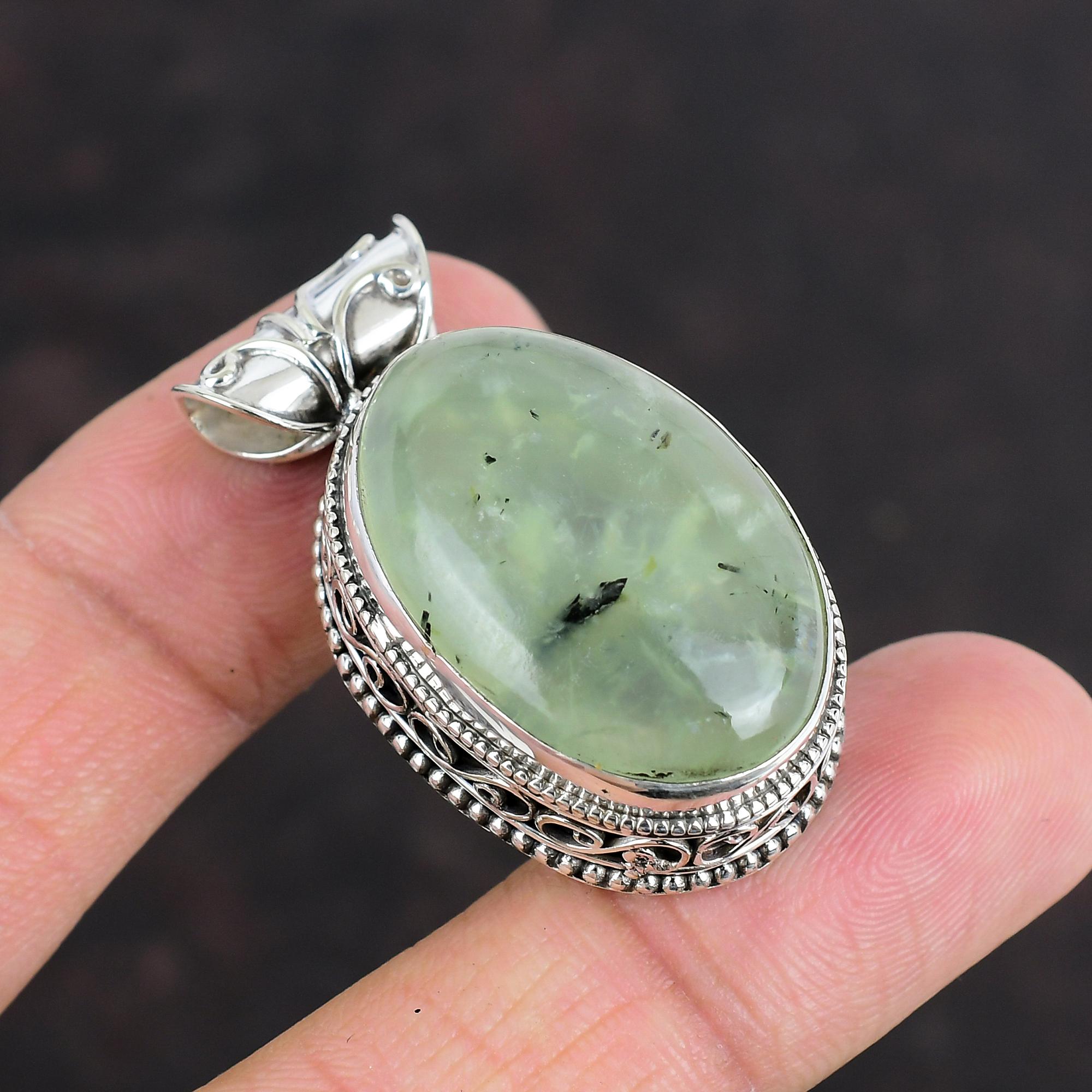 

Подвеска из драгоценного камня мох пренит винтажная подвеска антикварная бижутерия 925 пробы серебряная подвеска ручной работы подвеска с камнем по рождению подарки для него