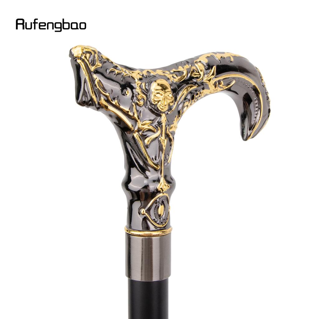 Golden Black Skull Flower Head Walking Cane Fashion Decorative Walking Stick Gentleman Elegant Cosplay Cane Knob Crosier 93cm