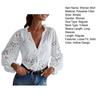 Women Shirt V-Neck Lantern Long Sleeve Single Breasted Shirt Tops Ruffle Details Hollow Design Casual Shirt