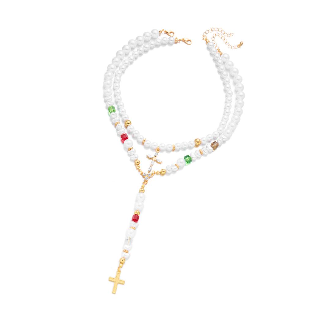 European Inspire Pearls Crosses Necklace with Colorful Beads Festive Wear Suitable for Southeast Asian Markets