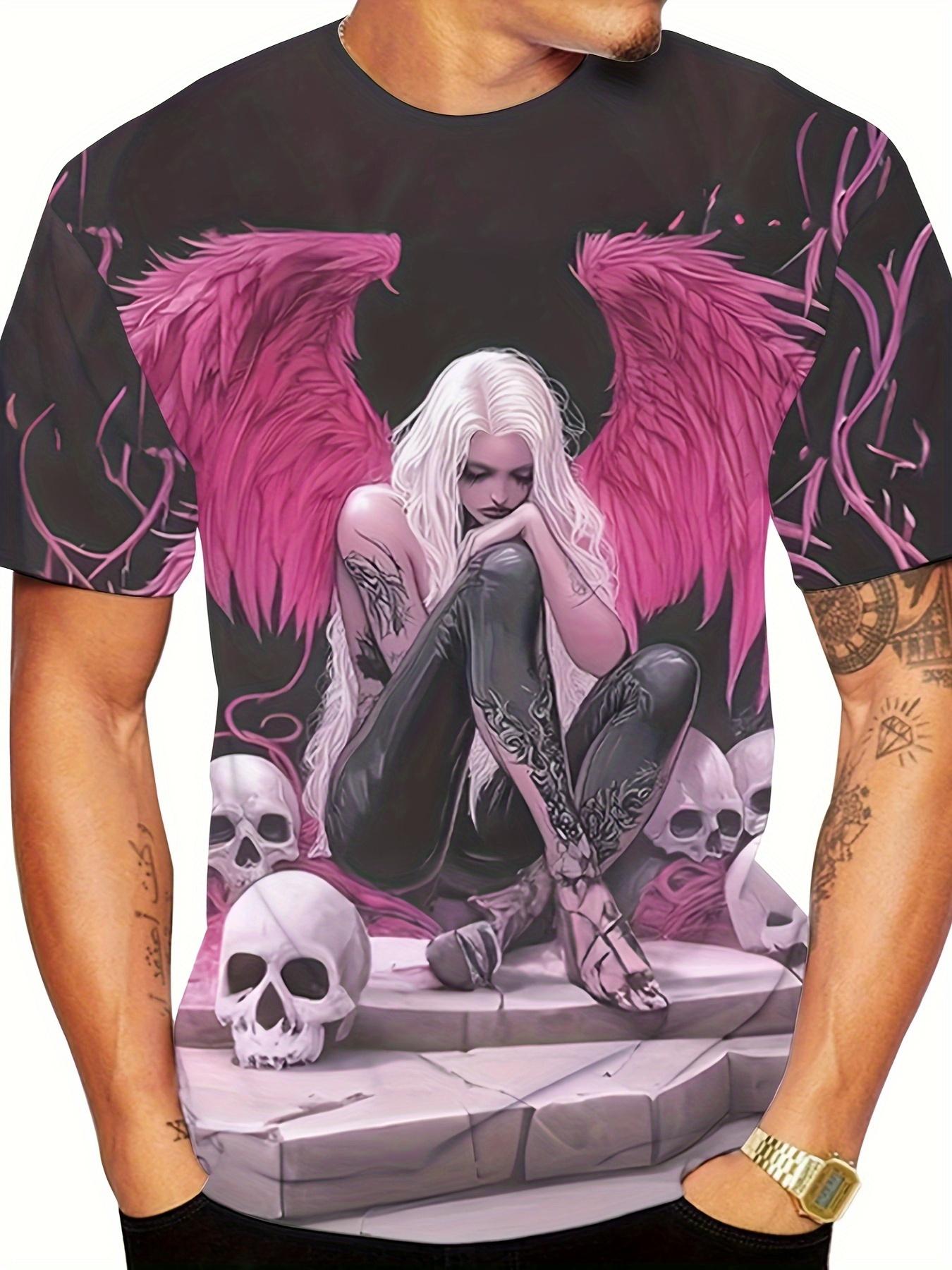 Men s Gothic Angel & Skull T-Shirt S
