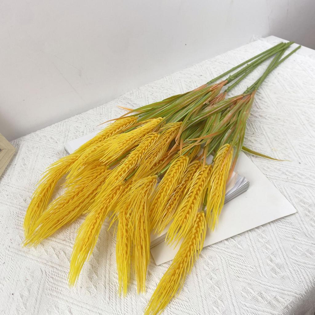 10pcs Simulated Plant Single Branch 3 Fork Wheat Ear Golden Rice Wheat Ear Pastoral Crop Home Decoration