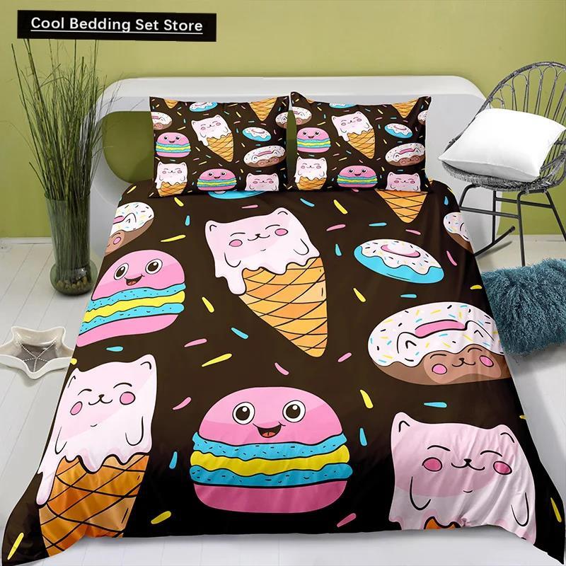 Härligt tecknat mat kung drottning påslakan pärlmjölkste sängklädesset barn tonåringar vuxna efterrätt pommes frites cola polyester täcke