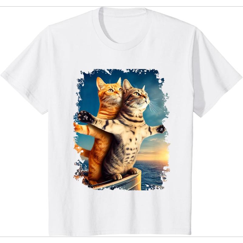 Art Theatre Cat T Shirt Vintage Retro Graphic Womens Casual Top Daily Versatile Crew Neck Short Sleeve for Daily Wear Clothing
