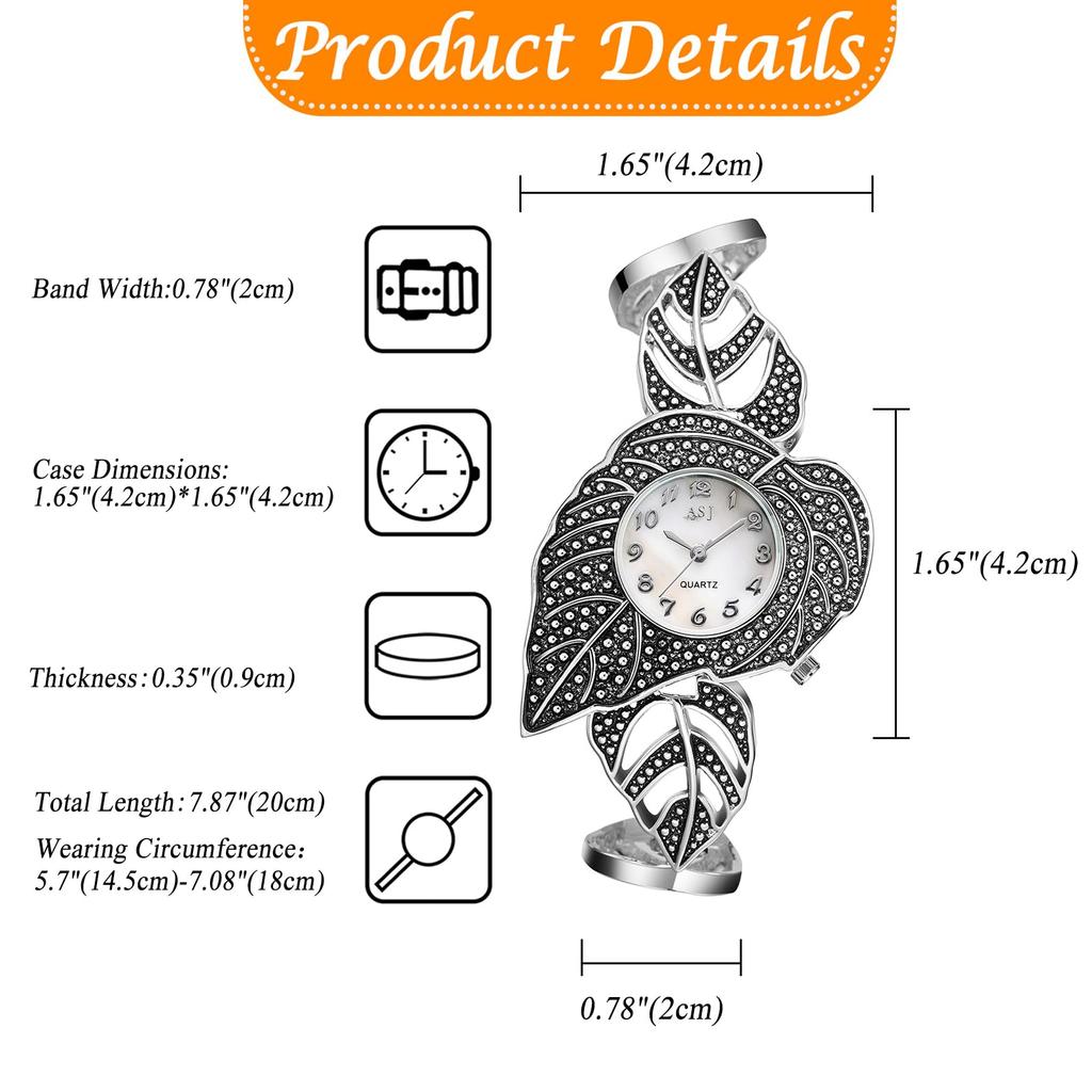 Women's Leaf Chain Bracelet Watch: Cute and Stylish Analog Quartz Watch with a Fun Movement, Silver - Perfect Gift for Birthdays, Anniversaries,