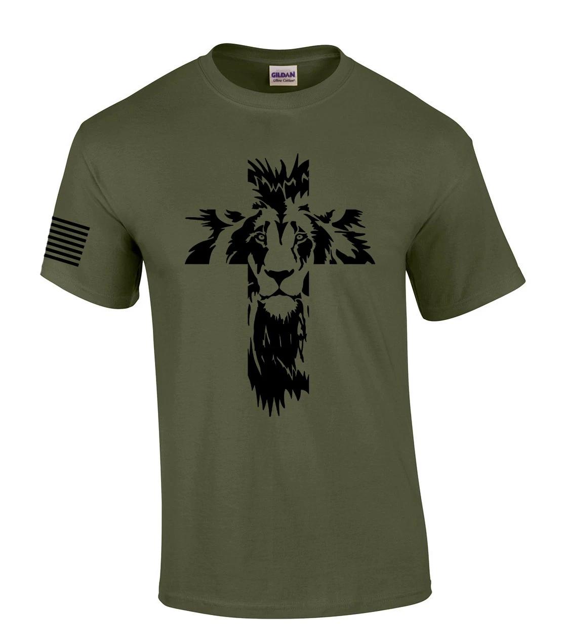 Lion of Judah Cross Mens Christian Short Sleeve T-Shirt Graphic Tee 2XL