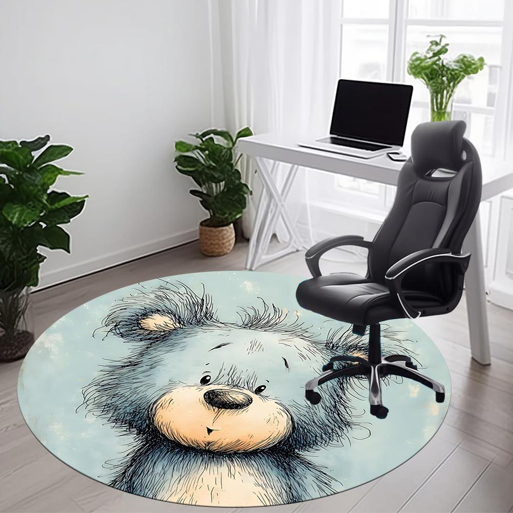 1pc Bear Cub Office Round Area Rug, Indoor Mat Suitable ForOffice, Under Office Chairs Bedroom Living Room Home Decor, Room Deco D029