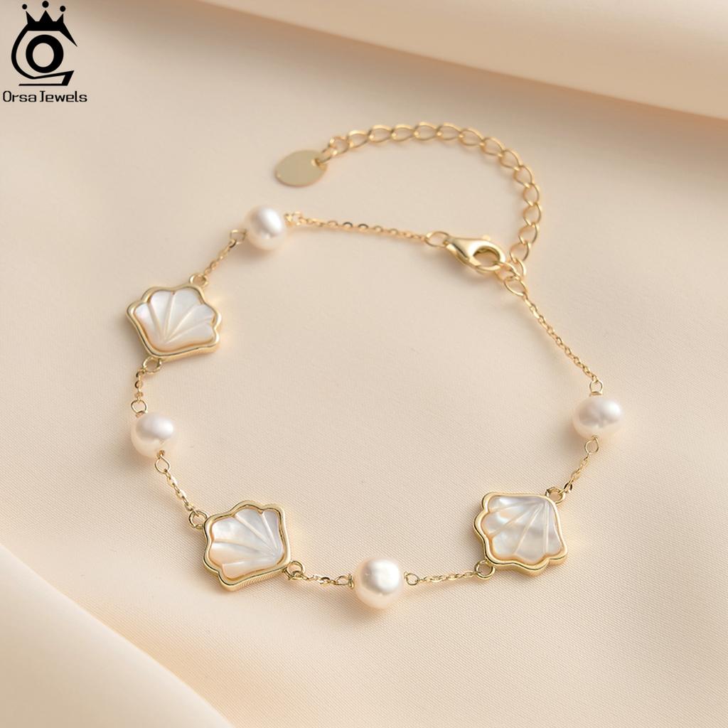 ORSA JEWELS Dainty Conch Shell Bracelet 925 Sterling Silver Ocean-Inspired Beach Jewelry Gift for Women Shell Link Chain GPB41