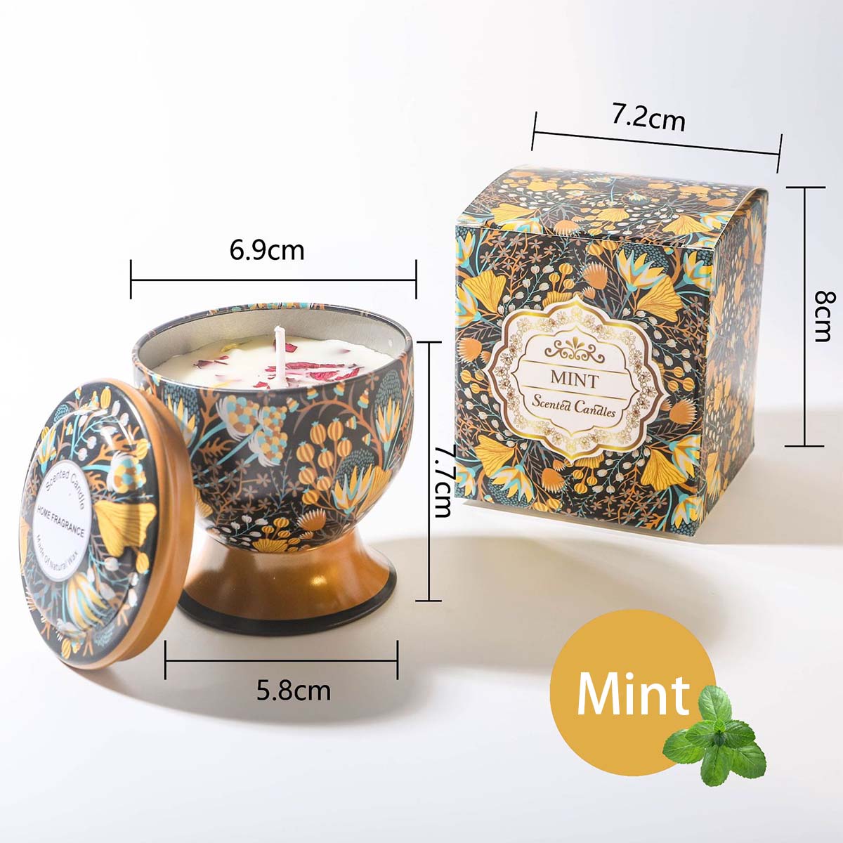 Goblet Design Scented Candle Box Vintage Flower Rose Lavender Candle Jar Soy Wax Fragrance Candles Wedding Birthday Gift Home De мятный