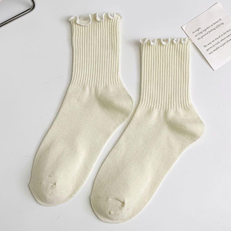 Ruffle JK Women's Mid-Calf Lace Socks - Sweat-Absorbing, Thin, Bubble Cuff, Casual Spring/Summer Versatile Design