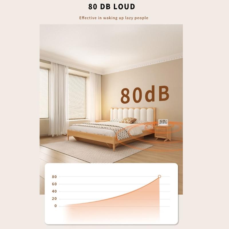 Digital Alarm Clock Foldable Design Quiets Operations Temperature Date Display LCD Transparent Screen For Home Office