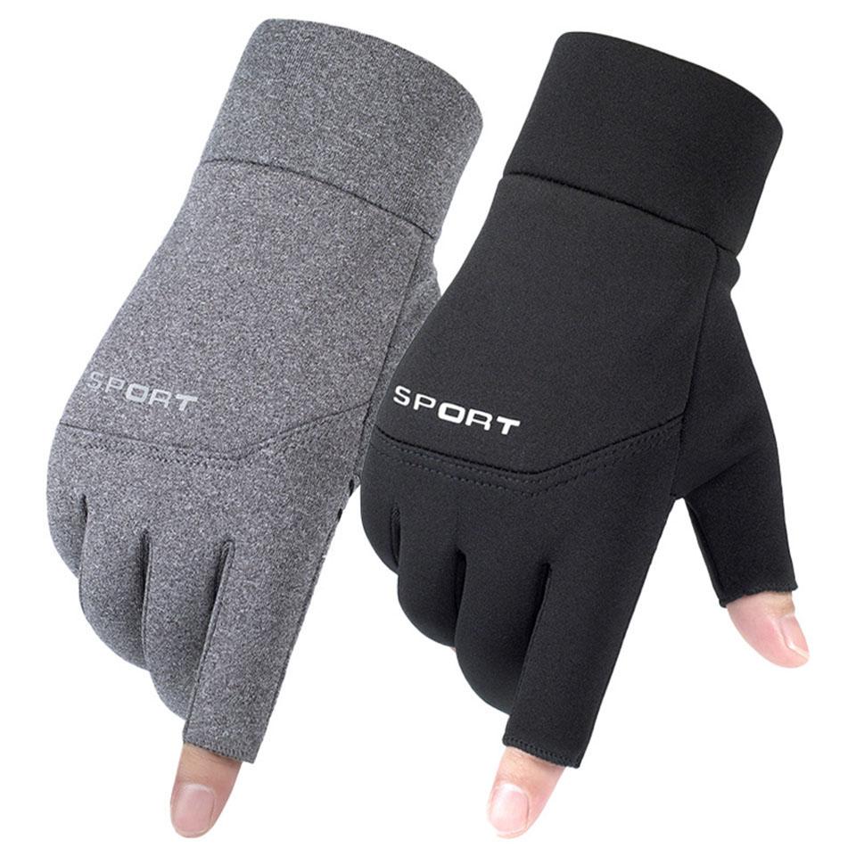 Gobygo Fall Winter Second Finger Gloves Half Finger Touch Screen Windproof Anti-Slip Padded Warm Fishing Cycling Gloves Unisex
