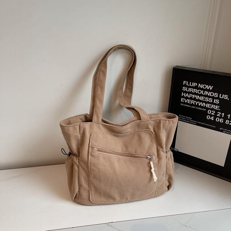 New Corduroy Simple Shoulder Bag Fashi Striped Wrinkle Design Casual Handle Bag for Women Casual and Versatile Storage Bags