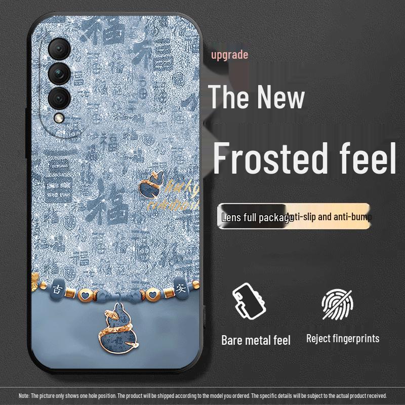 Black Cartoon Chinese Style Silicone Honor X20se Phone Case with Tempered Glass Protector