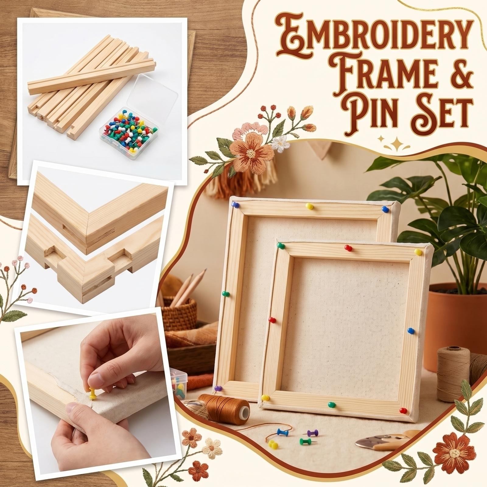 

8Pcs Embroidery Hoop Set With Wooden Frame And Stitching Clamp (includes 100 Thumbtacks) One Size