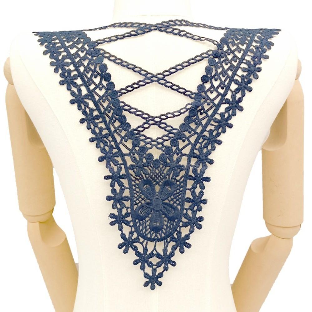 

Durable Milk Silk Flower Neckline Collar DIY Hollow Back Collar Applique Embroidery Trim Lace Fabric For Dress Scrapbooking темно-синього кольору