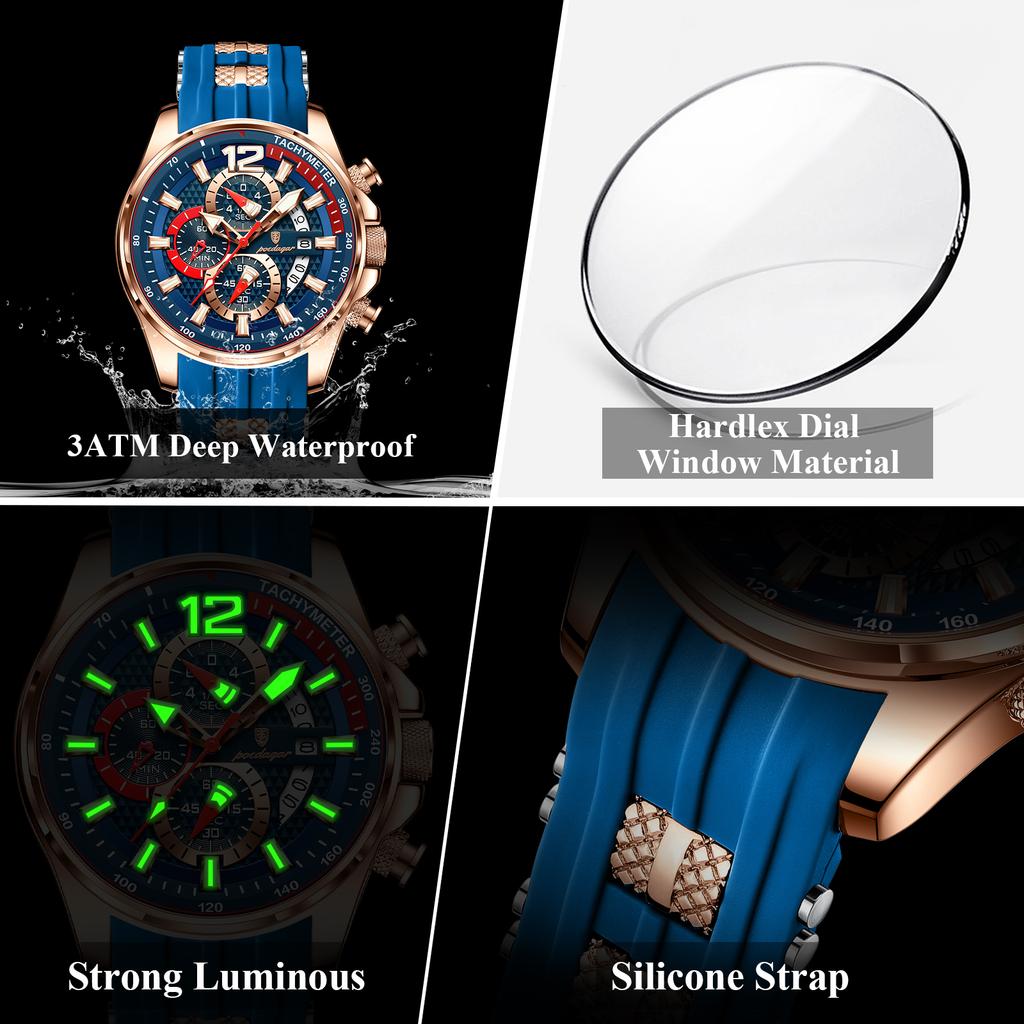 Luxury Military Men Watch Calendar Chronograph Waterproof Luminous Man Wristwatch Fashion Silicone Quartz Men's Watches