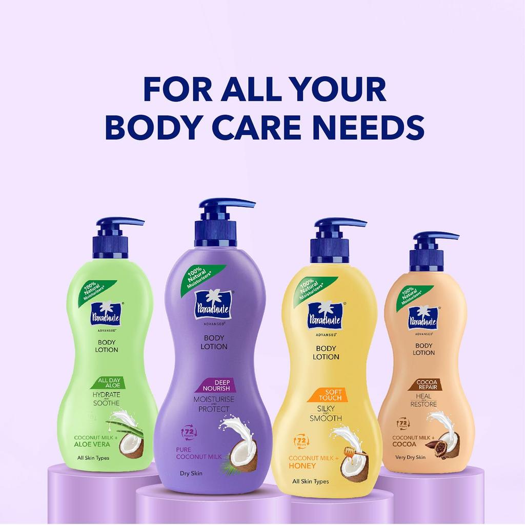 Parachute Deep Nourish Body Lotion For Dry Skin 600ml | Long-Lasting Moisture | Fast Absorbing Non-Sticky Glow Lotion For Men & Women