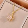 Female Crystal Pink Zircon Stone Flower Star Skeleton Pendant Necklace Vintage Gold Color Wedding Jewelry For Women