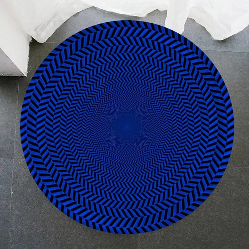 Psychedelic Illusion Round Carpet Geometric Rugs for Living Room Door Mat Coffee Table Black and White Stereo Vision Floor Mats