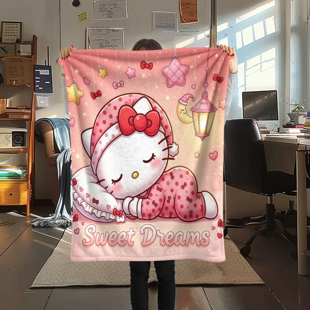 1PC Sanrio Cartoon Print Flannel Blanket, High Quality All Seasons, Home Decor, Warmth and Comfort, Perfect for Christmas Gifts
