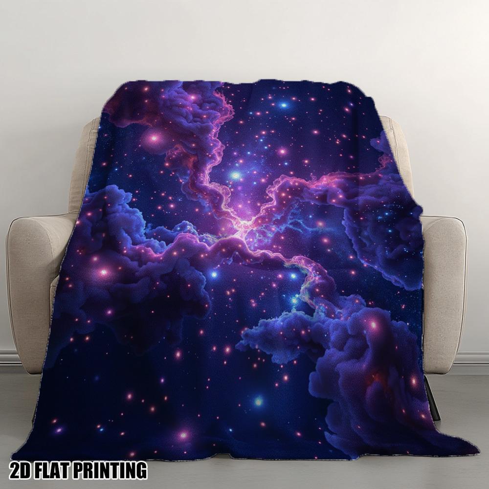 

1pc Ultra-Soft Cosmic Dreamscape Flannel Throw Blanket - Twin Size, Vibrant for galaxy & Nebula Design in Purple, Blue, Pink 75x90cm
