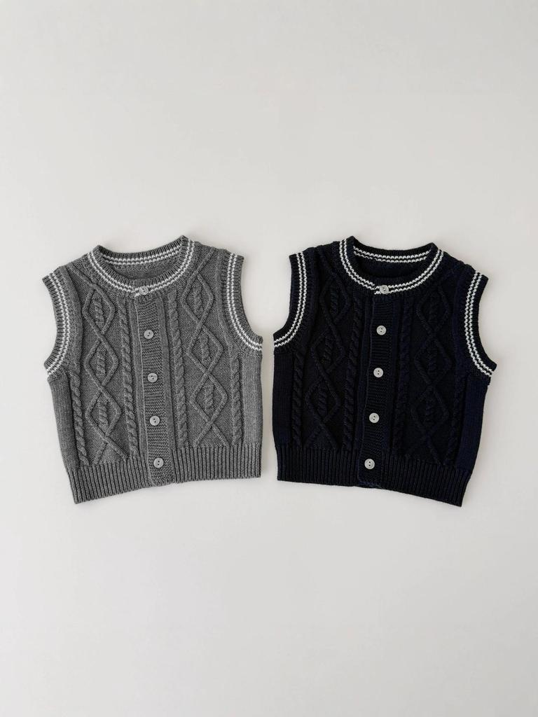 Retro Knit Infant & Toddler Vest - Spring/Autumn Korean Style, Pure Cotton, Newborn Baby Cardigan