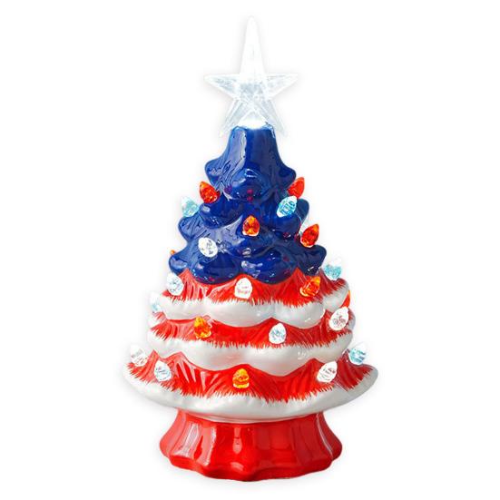 Yousheng 7 Inch Tabletop Christmas Tree LED Light Up Mini Resin Christmas Tree Figurine with Star Tree Topper for Holiday Party Home Decor
